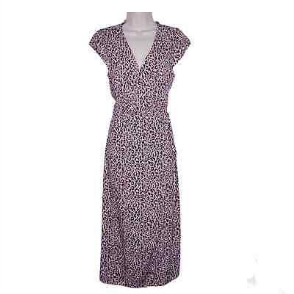 J. Crew Pink & Black Leopard Print Wrap Dress- midi length size medium